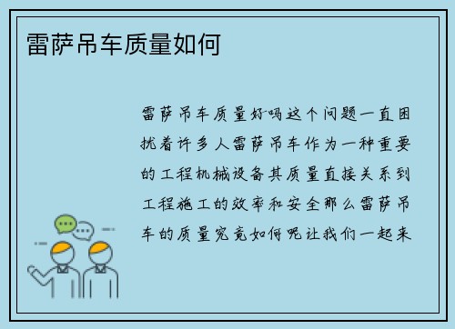 雷萨吊车质量如何